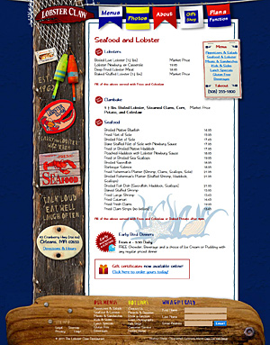 The Lobster Claw Restaurant Menu