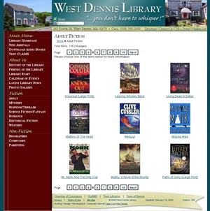 West Dennis Library Adult Fiction page